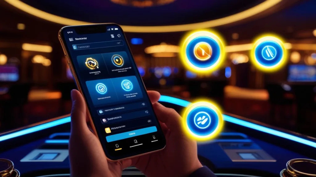 Mobiler Browser mit Update- und Cache-Hinweisen im Casino-Stil