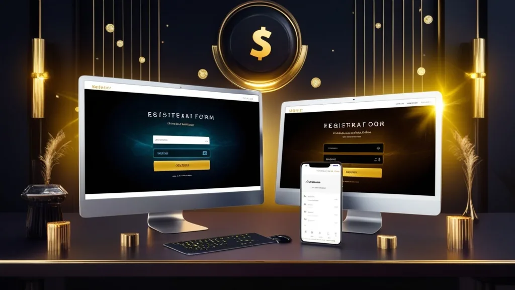 Smartphone und Desktop mit Registrierungsseite im Casino-Look