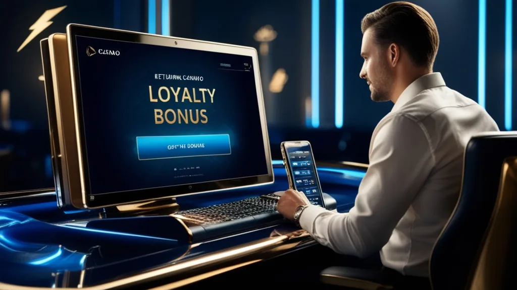 Bestandskunde prüft ein Bonusangebot im dunklen Casino
