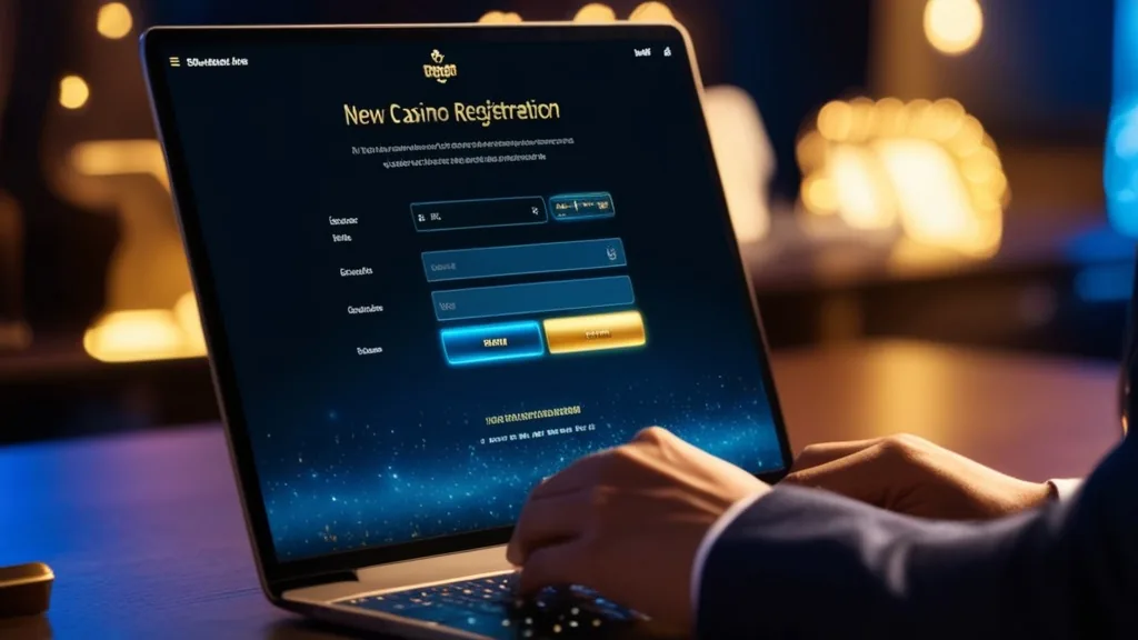 Neue Spielerin am Registrierungsformular im dunklen Casino-Stil